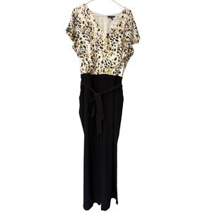 The Limited‎ Belted Black Jumpsuit 22W Wide Leg Career Dressy V Neck Print